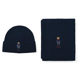 Ralph Lauren Conjunto de cachecol e gorro de lã Polo Bear Preto