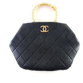 Chanel Bolsa tote com alça de pérolas Preto