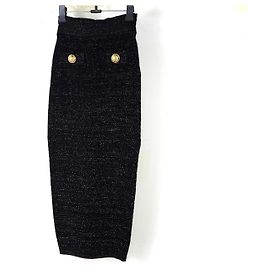 Balmain Tweed Button Skirt Black