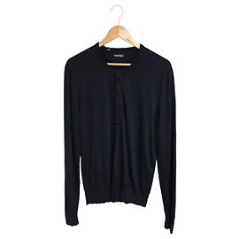Tom Ford Langarm-T-Shirt mit Henley-Ausschnitt Schwarz