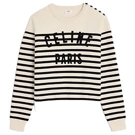 Céline Baumwoll Crewneck Marinière Pullover Off White Schwarz Weiß