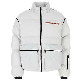 Prada Giacca in Piuma Convertibile in Nylon Leggero Argento