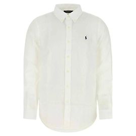 Ralph Lauren Camisa de linho com logo de pônei bordado Prata