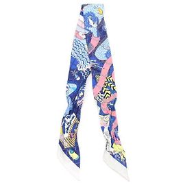 Hermès Lenço de seda Twilly Bonbon Rosa Azul Splash Park Azul