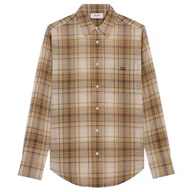 Céline Camisa Solta de Algodão com Estampa Xadrez Clara Bege Sable Marrom