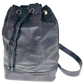 Chanel Vintage CC Bucket Drawstring One Shoulder Backpack Sling Bag Black