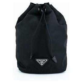 Prada Borsa a secchiello NT Nera Nylon Mini Pochette Borsa con Corda Nero