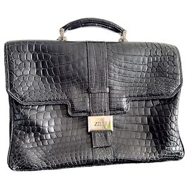 Zilli Black Crocodile Leather Briefcase Black