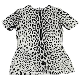 Blusa in seta leopardata Dolce & Gabbana Nero e Eggshell Nero Bianco sporco