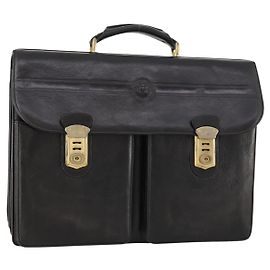 VERSACE Business Bag Leather Black Gold Auth bs33703 Black Golden