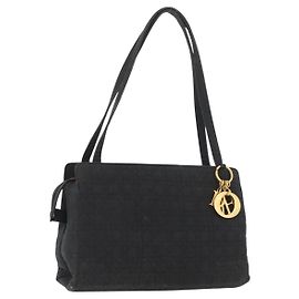 Christian Dior Bolso de Hombro Lady Dior Nylon Negro Oro Auth BSZ018 Negro Dorado