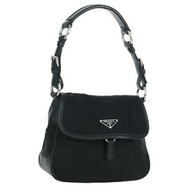 Sac à main PRADA en nylon noir argent BR2120 Auth am11021V Noir Argenté