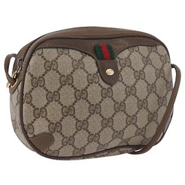 Bolsa Sherry Line GG Supreme Web da GUCCI em PVC bege e dourado 89 02 066i Auth BSZ370 Bege Dourado