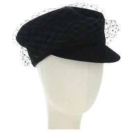 Christian Dior Tulle Casquette Hat Canvas Black Auth LNZ830M Black