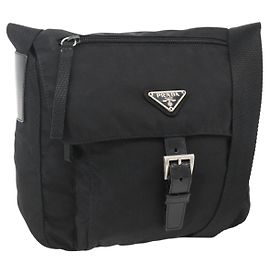PRADA Shoulder Bag Nylon Black Silver Auth fm5260 Black Silvery