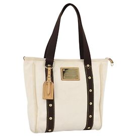 LOUIS VUITTON Antigua Cabas MM Tote Bag White Navy M40132 LV Auth ka3077 White Navy blue