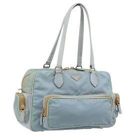 PRADA Handtasche aus Nylon hellblau Gold Auth mr2145A Golden Hellblau