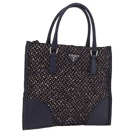 PRADA Borsa a Mano Cotone Pelle Viola Argento Auth 174534 Argento Porpora