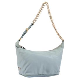 PRADA Kette Schultertasche Nylon Hellblau Gold Auth LNZ688V Golden Hellblau