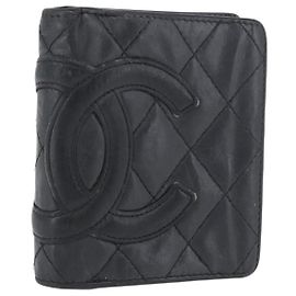 CHANEL Matelasse Cambon Line Wallet Leather Black Silver CC Auth ARZ302 Black Silvery