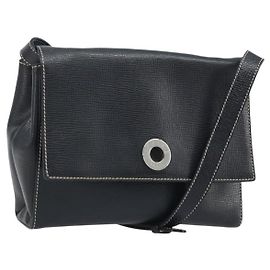 Céline Borsa a Spalla Circle in Pelle Nera e Argento Auth LNZ679V Nero Argento