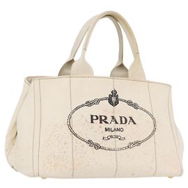 PRADA Canapa MM Handtasche Denim Weiß Gold Auth BSZ344 Weiß Golden