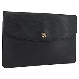 LOUIS VUITTON Pochette Montaigne 27 Épi Noir M52652 LV Auth ARZ117 Noir
