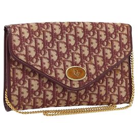 Bolsa de ombro em canvas Trotter Christian Dior vermelha e dourada Auth ka3104 Vermelho Dourado