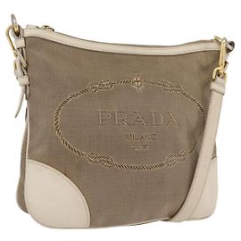 Borsa a Spalla PRADA in Tela Pelle Beige Oro Auth 174479 Beige D'oro