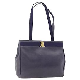 Bolsa Tote Vala de Couro Roxa e Dourada Auth BSZ080 da Salvatore Ferragamo Dourado Roxo