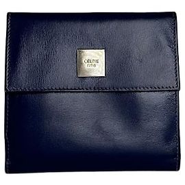 Céline Vintage Celine Paris Leather Wallet Blue Blue