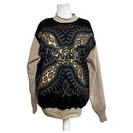 Autre Marque Vintage Kansai Yamamoto Rundhals-Pullover beige schwarz abstrakt M Schwarz