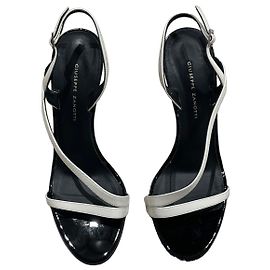 Sandales Giuseppe Zanotti en cuir verni blanc et talon python rouge Blanc Rouge