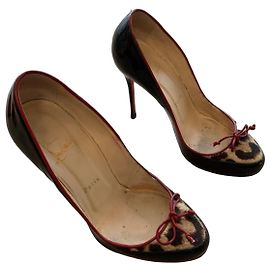 Escarpins Christian Louboutin en cuir verni noir et léopard Noir Imprimé léopard