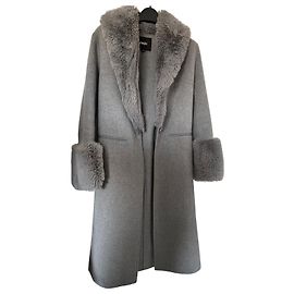 Maje Long gray coat with faux fur collar and cuffs Grey