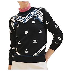 HERMÈS LANGARM-PULLOVER MIT "MORS A JOUETS"-MUSTER. Schwarz