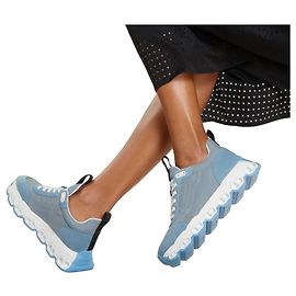 HERMÈS DAMENSNEAKER HERMES IMPULSE AUS FALLSCHIRMSTOFF / BLAUEM GOAT-SUEDE. Blau