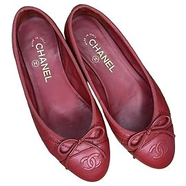 Chanel Ballet Flats Red Caviar Leather Red