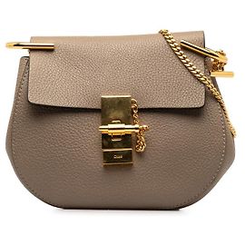Chloé Bolsa de ombro de couro Chloe Drew com corrente Bege