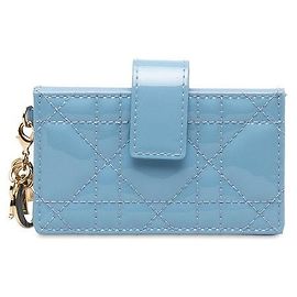 Dior Cannage Patent Leather Card Case Blue Golden