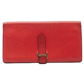Hermès Béarn Soufflet Leather Long Wallet Red