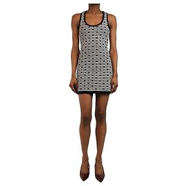 Miu Miu Abito mini stretch con dettaglio logo bianco e nero - taglia UK 4 Nero