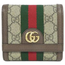 Billetera bi-fold Gucci Ophidia Castaño Beige