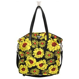 Borsa a spalla e tote Prada TESSUTO con stampa floreale Nero Giallo