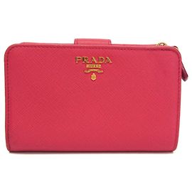 Billetera bi-fold de cuero Saffiano Prada Rosa