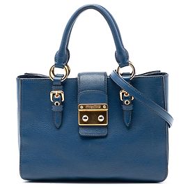 Borsa Madras in pelle di capra blu Miu Miu Blu