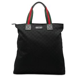 Gucci Black GG Canvas Web Vertical Tote Black