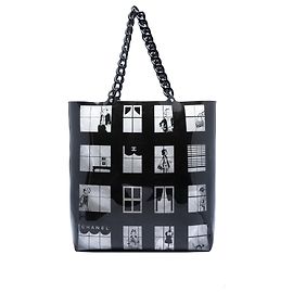 Chanel Black Vinyl Coco Window Tote Black