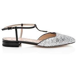 Gucci Kalbsleder Glitzer Double G Slingback Ballerinas - Größe 40 Silber Metallisch