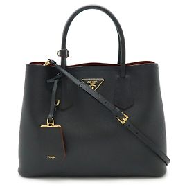 Prada Leather Double Tote Bag Black